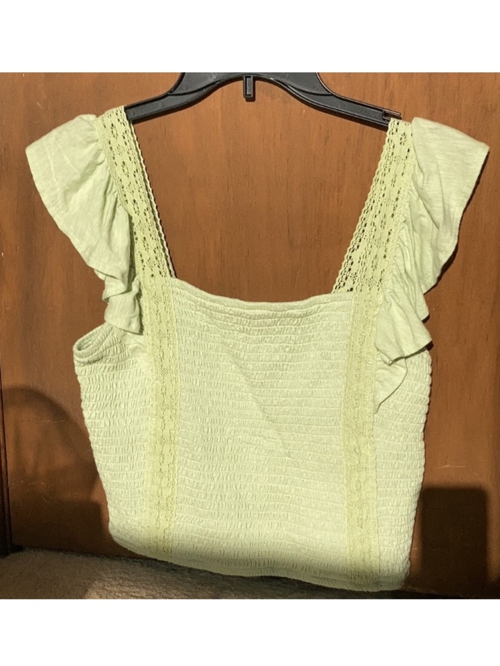 SO top smocked ruffle sleeve crochet trim tank top boho party XXL juniors